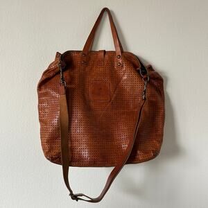 Campomaggi Perforated Leather Tote in Cognac Brown